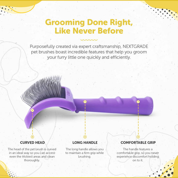 Pet Grooming Slicker Brush for Dogs and Cats by NEXTGRADE - Recommended by Professional Pet Groomers - Universal Long Firm Stainless Steel Pins - Ideal for Dematting, Detangling & Deshedding