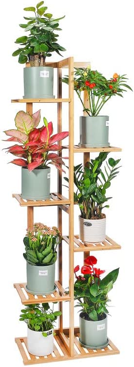 Gar-Life Bamboo Plant Stand Rack 6 Tier 7 Potted Indoor&Outdoor Multiple Stand Holder Shelf Rack Planter Display for Patio Garden, Living Room, Corner Balcony and Bedroom (7 Flowerpots)