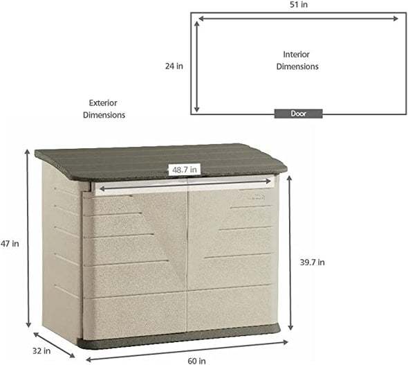 Rubbermaid Large Horizontal Resin Weather Resistant Outdoor Storage Shed, 32 cu. ft., Olive Steel/Sandstone, for Garden/Backyard/Home/Pool