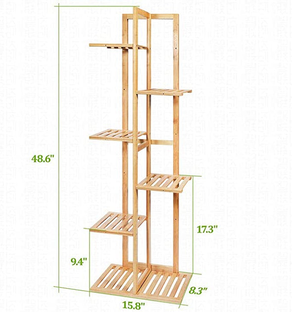 Gar-Life Bamboo Plant Stand Rack 6 Tier 7 Potted Indoor&Outdoor Multiple Stand Holder Shelf Rack Planter Display for Patio Garden, Living Room, Corner Balcony and Bedroom (7 Flowerpots)