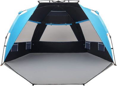 Beach Tent - Outdoors Instant Shader Dark Shelter XL Beach Tent 99" Wide for 4-6 Person Sun Shelter UPF 50+ with Extended Zippered Porch Pacific Blue