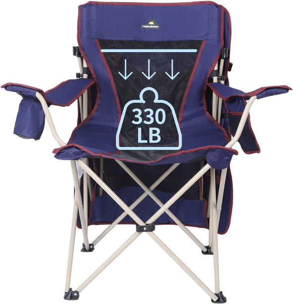 Camping Chair - with Shade Canopy - Outdoor Folding Patio Chair - Includes Retractable Sun Shade, Cup Holder, Side Pockets (Navy)