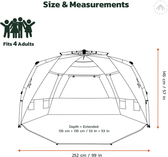 Beach Tent - Outdoors Instant Shader Dark Shelter XL Beach Tent 99" Wide for 4-6 Person Sun Shelter UPF 50+ with Extended Zippered Porch Pacific Blue