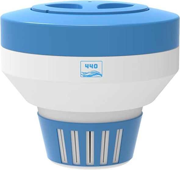 440 Pool Chlorine Floater Dispenser, Fits Up to 5 Pieces of 3-Inch Chlorine Tabs, Adjustable Flow, Control, Heavy-Duty Plastic - Suitable for Small & Large Pools