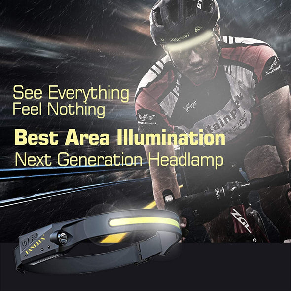 Headlamp with All Perspectives Induction Illumination, 350 Lumens, Lightweight Head Lights, Weatherproof Type C Rechargeable Head Lamp for Running Camping, Sensor Outdoor Headlight