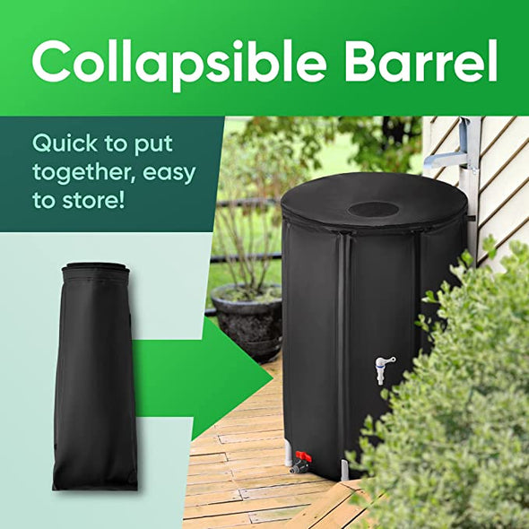 Collapsible Rain Barrel |100-Gal Extra-Stable Rainwater Collection System w/ Mesh on Top, Drain Pipe & Spigot| Rain Barrels to Collect Rainwater from Gutter|Heavy-Duty Rain Catcher