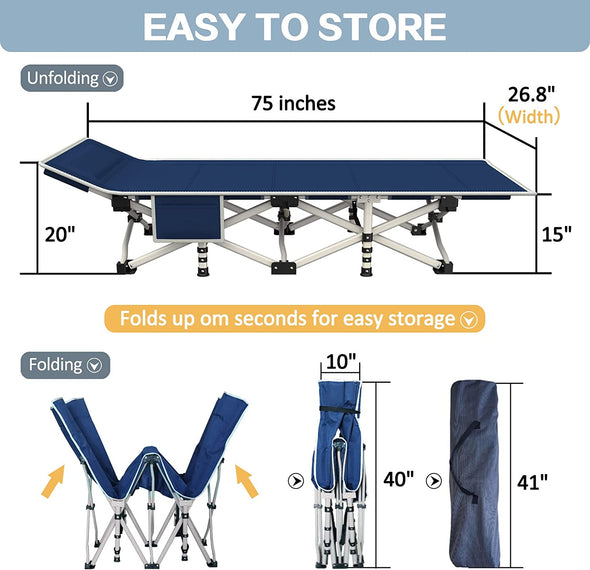 Camping Cot -  with Thick Pad, Cots for Sleeping, Camping Bed Folding Cot 450LBS(Max Load)  Comfortable Double Layer Oxford Heavy Duty with Carry Bag for Office/Home Nap,Outdoor Travel