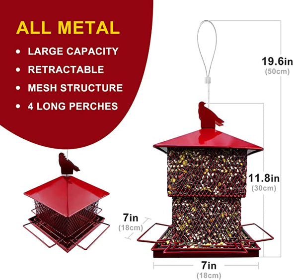 Meleave Bird Feeders for Outdoors Hanging,6.5 lbs Large Capacity Hanging Bird Feeder,Red Bird Feeder for Outside Garden