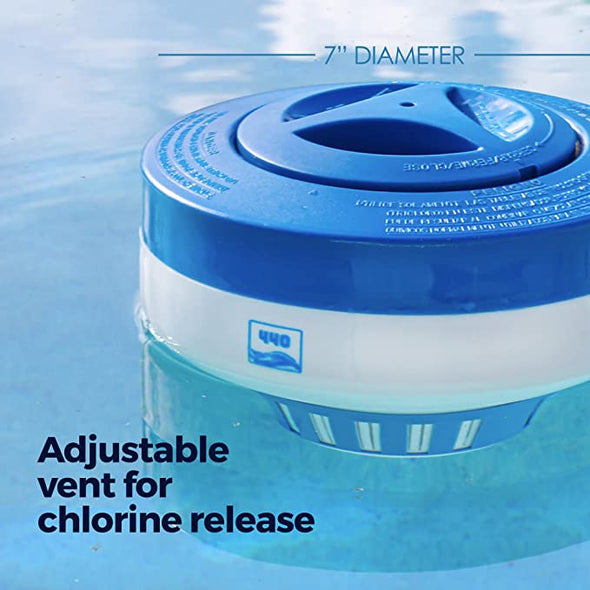 440 Pool Chlorine Floater Dispenser, Fits Up to 5 Pieces of 3-Inch Chlorine Tabs, Adjustable Flow, Control, Heavy-Duty Plastic - Suitable for Small & Large Pools