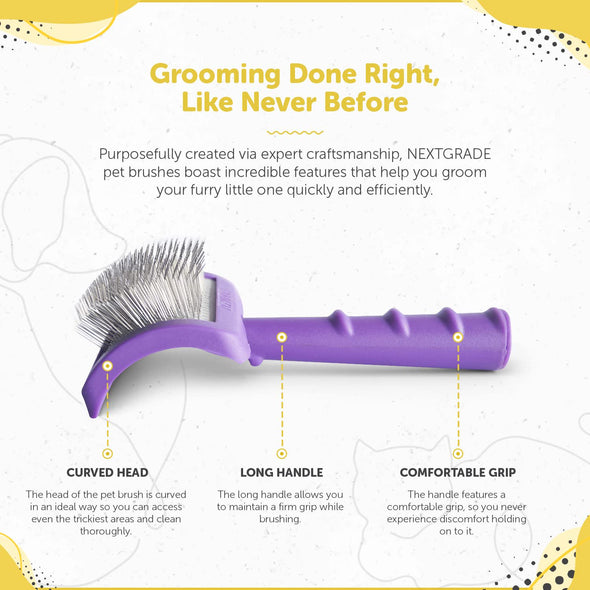 Pet Grooming Slicker Brush for Dogs and Cats by NEXTGRADE - Recommended by Professional Pet Groomers - Universal Long Firm Stainless Steel Pins - Ideal for Dematting, Detangling & Deshedding