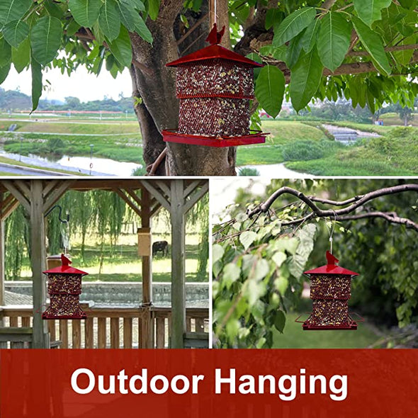 Meleave Bird Feeders for Outdoors Hanging,6.5 lbs Large Capacity Hanging Bird Feeder,Red Bird Feeder for Outside Garden