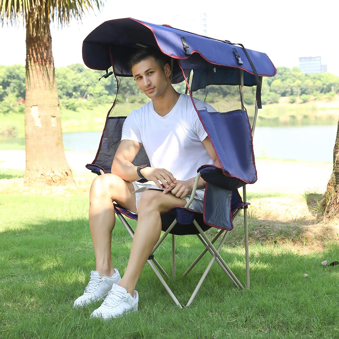 Camping Chair - with Shade Canopy - Outdoor Folding Patio Chair - Incl –  nextgradeproducts