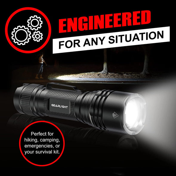 Camping Flashlight -TAC LED Flashlight Pack - 2 Super Bright, Compact Tactical Flashlights with High Lumens for Outdoor Activity & Emergency Use - Gifts for Men & Women - Black