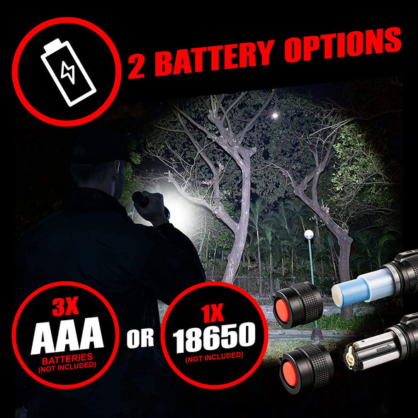 Camping Flashlight -TAC LED Flashlight Pack - 2 Super Bright, Compact Tactical Flashlights with High Lumens for Outdoor Activity & Emergency Use - Gifts for Men & Women - Black