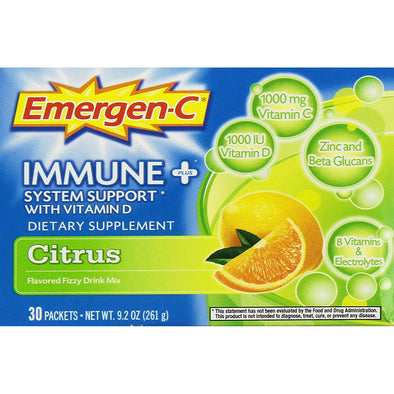 Emergen-C Immune + Citrus 30 Count, 0.31 Oz each, Net WT 9.3 Oz.