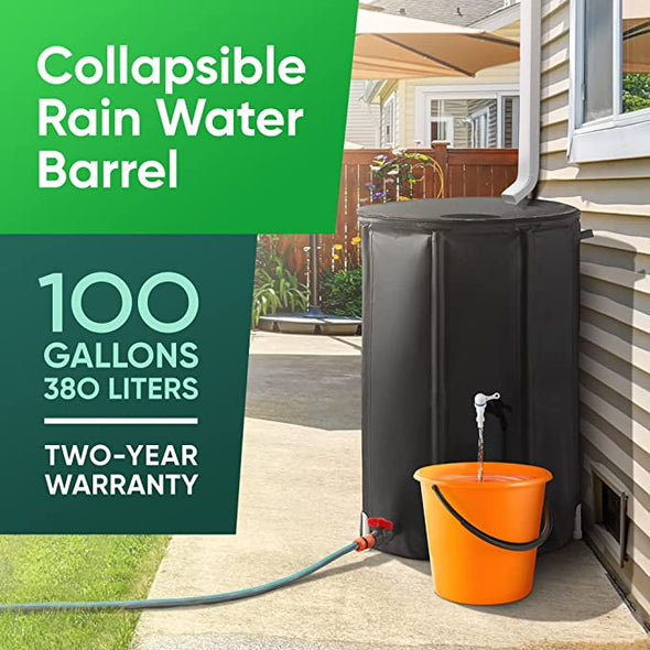 Collapsible Rain Barrel |100-Gal Extra-Stable Rainwater Collection System w/ Mesh on Top, Drain Pipe & Spigot| Rain Barrels to Collect Rainwater from Gutter|Heavy-Duty Rain Catcher