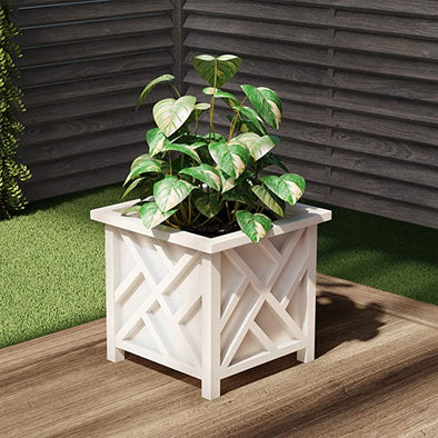Lattice Design Planter Box – 14.75-Inch-Square Decorative Outdoor Flower or Plant Pot – Front Porch, Patio, and Garden Decor by Pure Garden
