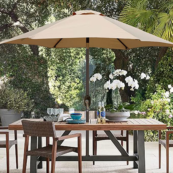 Blissun 9' Outdoor Market Patio Umbrella with Push Button Tilt and Crank, 8 Ribs