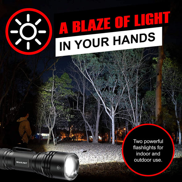 Camping Flashlight -TAC LED Flashlight Pack - 2 Super Bright, Compact Tactical Flashlights with High Lumens for Outdoor Activity & Emergency Use - Gifts for Men & Women - Black