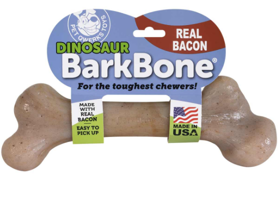 PET QWERKS DINOSAUR BARKBONE NYLON & WOOD BACON