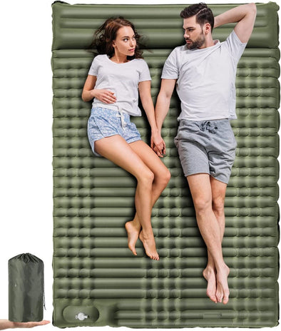 Air Bed for Camping 4" Ultra-Thick Self Inflating Camping Pad 2 Person with Pillow Built-in Foot Pump Camping Sleeping Mat for Backpacking, Hiking, Portable Camping Pad