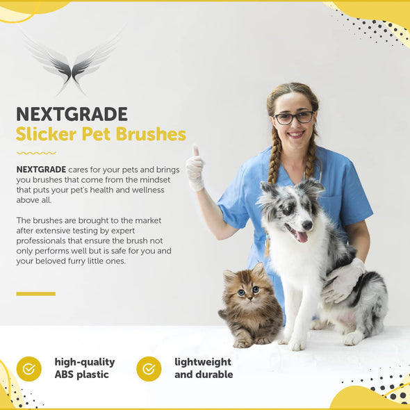 Pet Grooming Slicker Brush for Dogs and Cats by NEXTGRADE - Recommended by Professional Pet Groomers - Universal Long Firm Stainless Steel Pins - Ideal for Dematting, Detangling & Deshedding