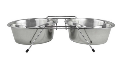 INDIPETS STAINLESS STEEL DOUBLE DINER WITH 1 QUART BOWLS